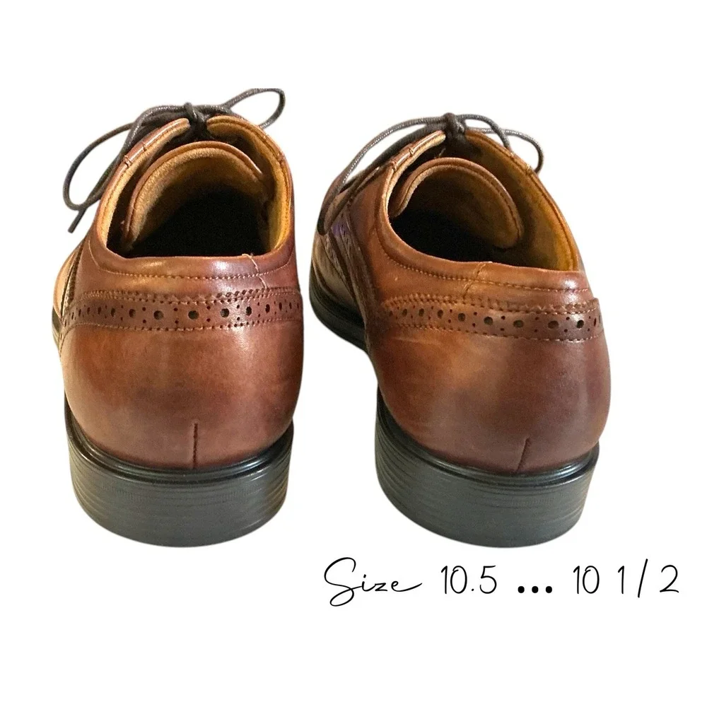 Florsheim Comfortech Memory Foam Mens Size 10.5 Cognac Leather Wingtip Shoes
